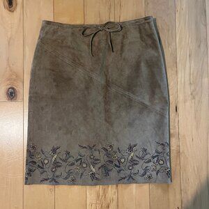 5/6 Tan Embroidered Suede Express Midi Skirt